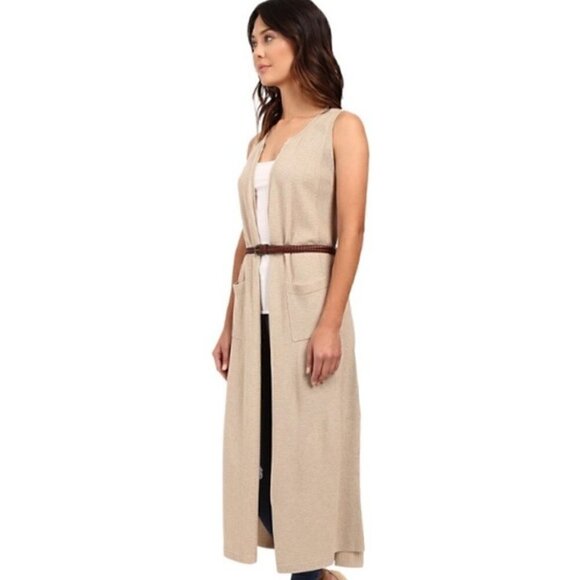 Splendid Tunic Vest Duster L Prescott Wool Cork Neutral Minimalist Capsule Warm - Picture 13 of 16